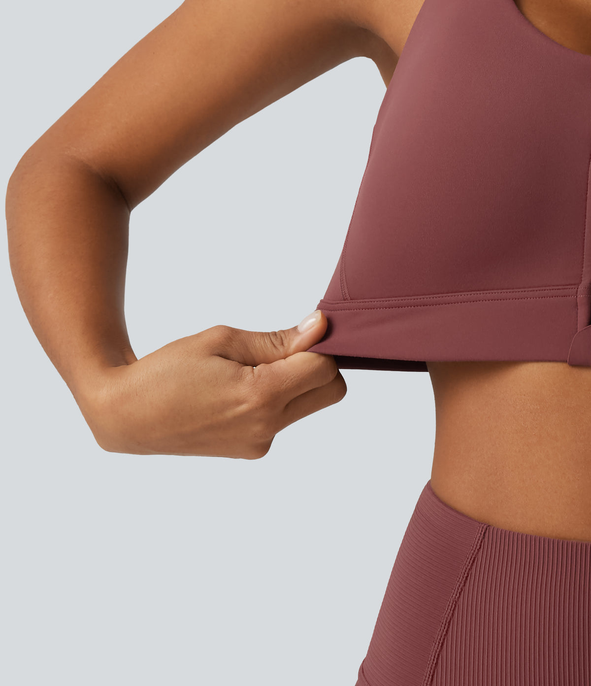 High Support U Neck Adjustable Straps Training Sports Bra with Non-Removable Pad — Sable — view 6