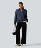 Stand Collar Long Sleeve Casual Cotton Sweatshirt with Pockets — Black Iris — view 6