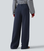 Mid Rise Wide Leg Casual Cotton Sweatpants with Pockets — Night Blue — view 2