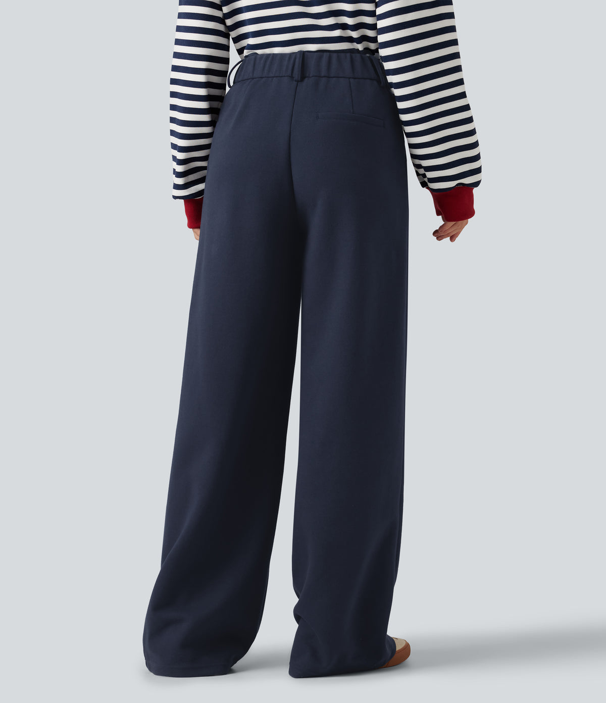 Mid Rise Wide Leg Casual Cotton Sweatpants with Pockets — Night Blue — view 2