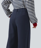 Mid Rise Wide Leg Casual Cotton Sweatpants with Pockets — Night Blue — view 4