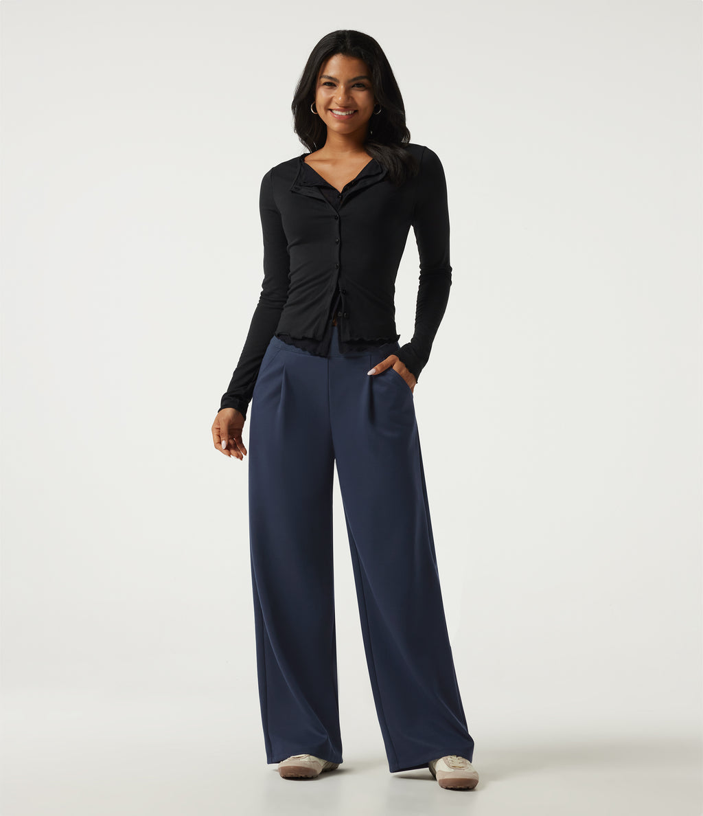 Mid Rise Straight Leg Casual Cotton Sweatpants with Pockets — Navy Blazer — view 6