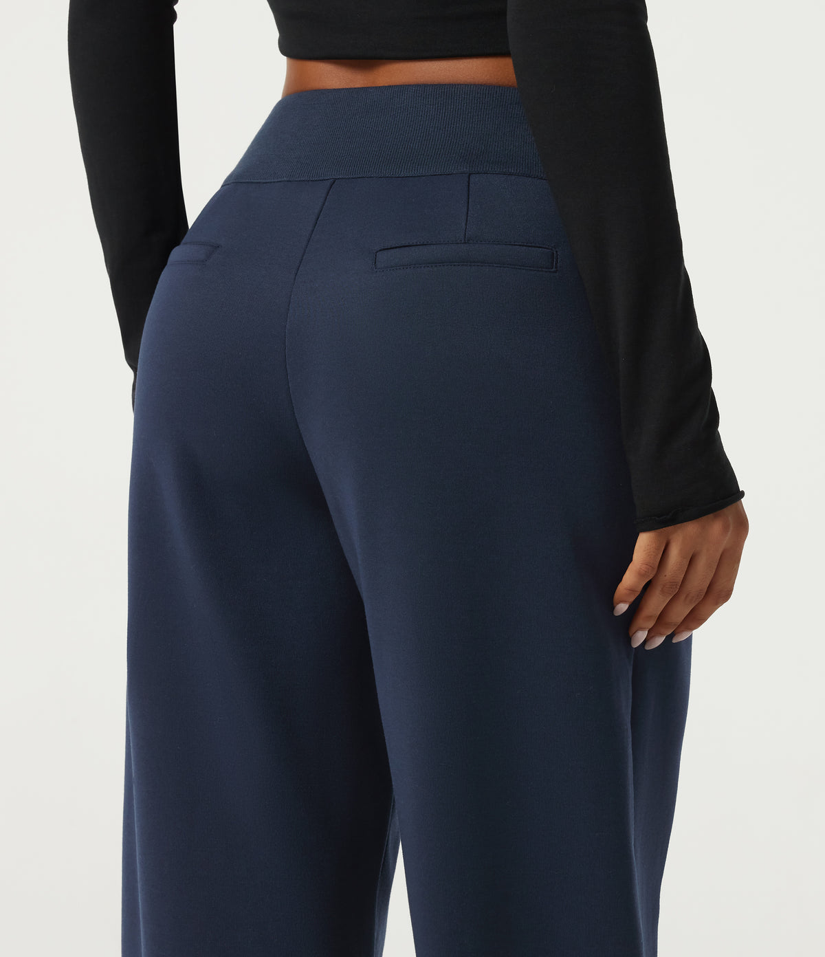 Mid Rise Straight Leg Casual Cotton Sweatpants with Pockets — Navy Blazer — view 5