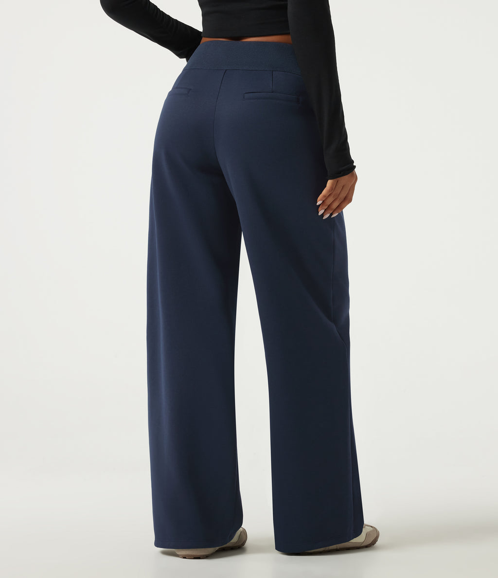 Mid Rise Straight Leg Casual Cotton Sweatpants with Pockets — Navy Blazer — view 2