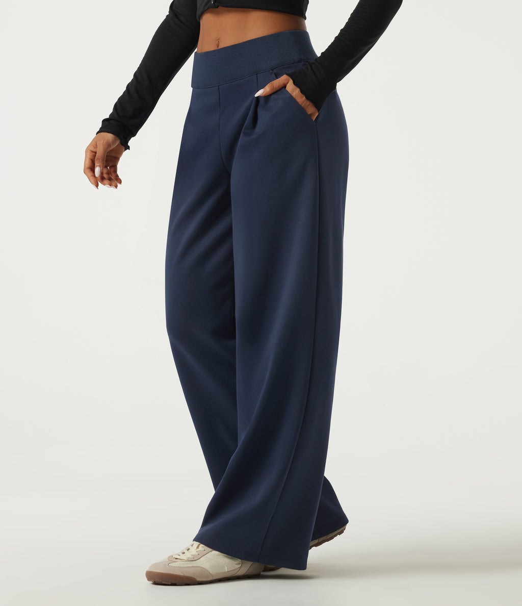 Mid Rise Straight Leg Casual Cotton Sweatpants with Pockets — Navy Blazer — view 3