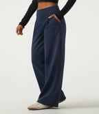 Mid Rise Straight Leg Casual Cotton Sweatpants with Pockets — Navy Blazer — view 3