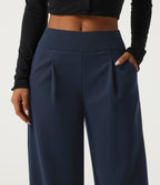 Mid Rise Straight Leg Casual Cotton Sweatpants with Pockets — Navy Blazer — view 4