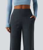 Extra Heat High Waisted Tummy Control Straight Leg Fleece Yoga Trousers with Pockets — Carbon — view 7