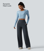 Extra Heat High Waisted Tummy Control Straight Leg Fleece Yoga Trousers with Pockets — Carbon — view 4