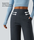 Extra Heat High Waisted Tummy Control Straight Leg Fleece Yoga Trousers with Pockets — Carbon — view 5
