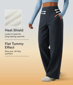 Extra Heat High Waisted Tummy Control Straight Leg Fleece Yoga Trousers with Pockets — Carbon — view 1