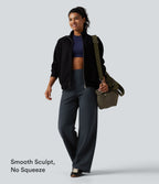 Extra Heat High Waisted Tummy Control Straight Leg Fleece Yoga Trousers with Pockets — Carbon — view 6