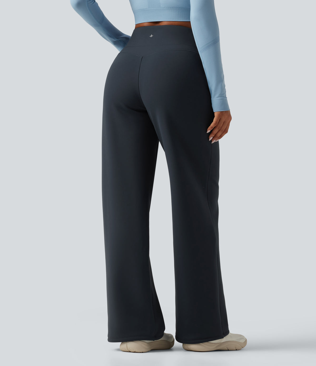 Extra Heat High Waisted Tummy Control Straight Leg Fleece Yoga Trousers with Pockets — Carbon — view 3