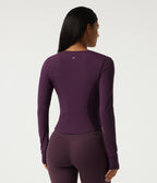 V Neck Long Sleeve Yoga Jacket with Pockets — Italian Plum — view 2