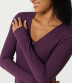 V Neck Long Sleeve Yoga Jacket with Pockets — Italian Plum — view 5