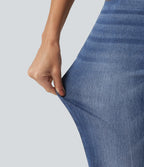High Waisted Straight Leg Casual Cotton Jeans with Pockets — Tide Blue Denim — view 6
