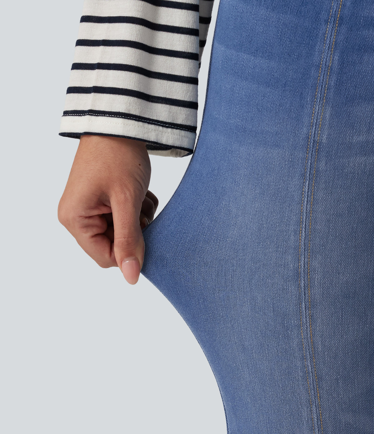 Mid Rise Bootcut Casual Cotton Jeans with Pockets — Gulf Stream Blue Denim — view 7