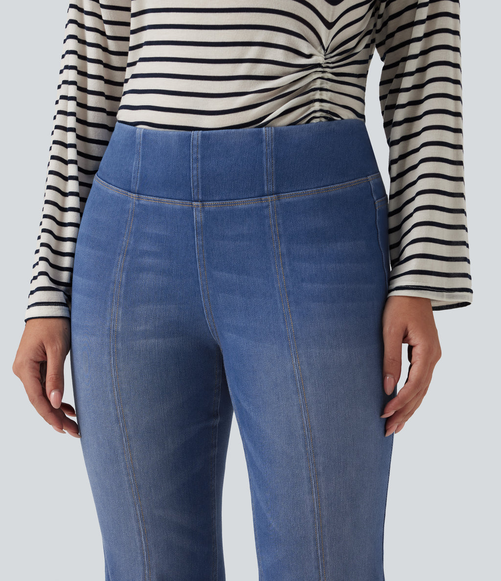 Mid Rise Bootcut Casual Cotton Jeans with Pockets — Gulf Stream Blue Denim — view 4