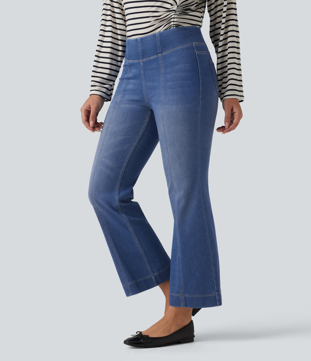 Mid Rise Bootcut Casual Cotton Jeans with Pockets — Gulf Stream Blue Denim — view 3