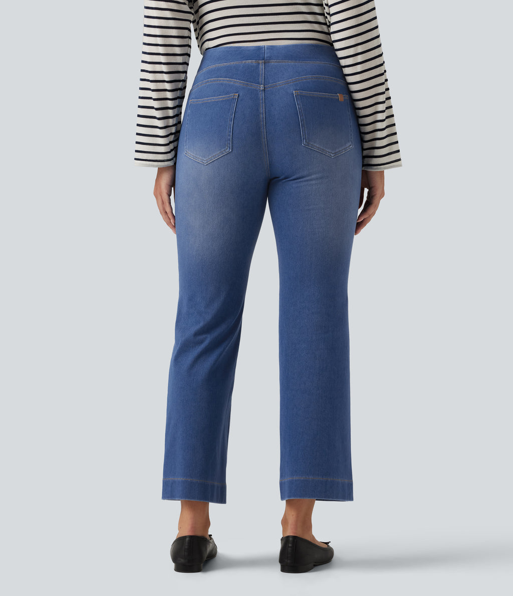Mid Rise Bootcut Casual Cotton Jeans with Pockets — Gulf Stream Blue Denim — view 2