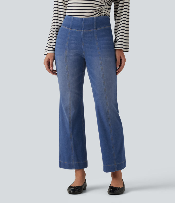 Mid Rise Bootcut Casual Cotton Jeans with Pockets — Gulf Stream Blue Denim — view 1