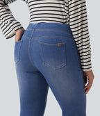 Mid Rise Bootcut Casual Cotton Jeans with Pockets — Gulf Stream Blue Denim — view 5
