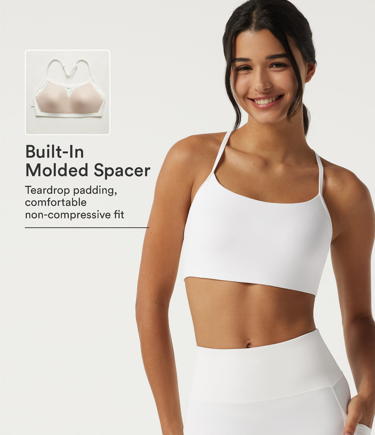 Plush Low Support Molded Spacer Workout Sports Bra — White — view 1