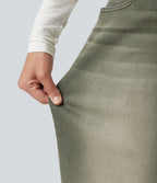 Low Rise Wide Leg Colorful Casual Jeans with Pockets — Beach Pebble Green — view 7