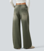 Low Rise Wide Leg Colorful Casual Jeans with Pockets — Beach Pebble Green — view 2