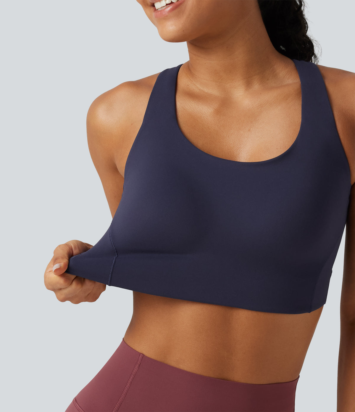 High Support U-Neck Cut-Out Back Non-Removable Pad Running Sports Bra — Always in a Mood - Dark Blue — view 6