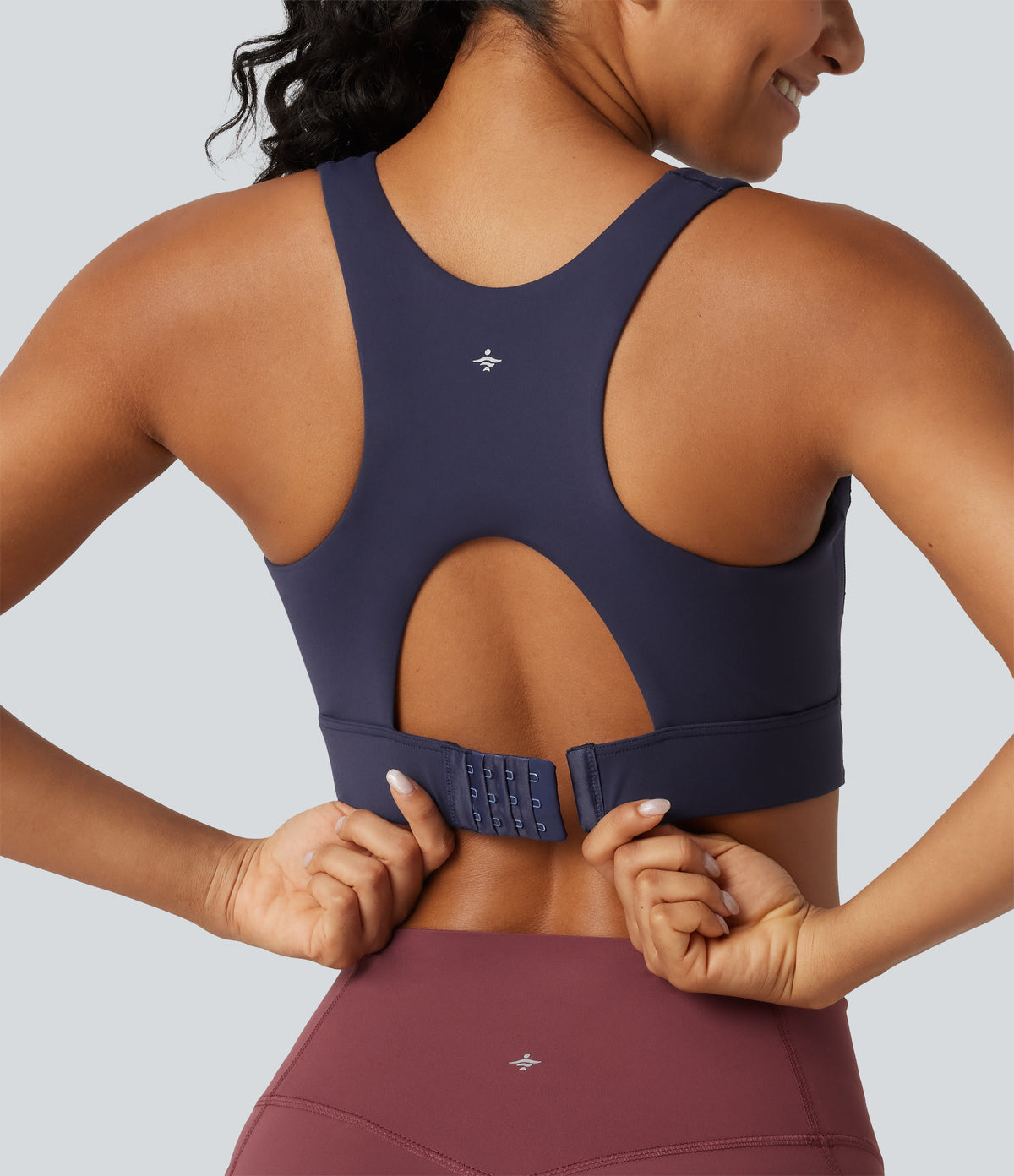 High Support U-Neck Cut-Out Back Non-Removable Pad Running Sports Bra — Always in a Mood - Dark Blue — view 7
