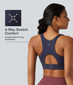 High Support U-Neck Cut-Out Back Non-Removable Pad Running Sports Bra — Always in a Mood - Dark Blue — view 1