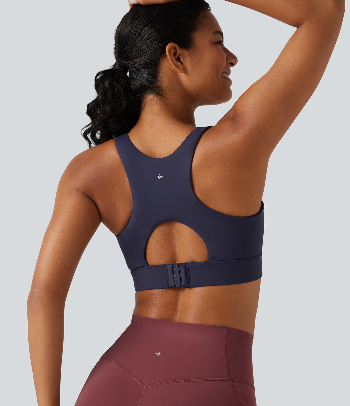 High Support U-Neck Cut-Out Back Non-Removable Pad Running Sports Bra — Always in a Mood - Dark Blue — view 5