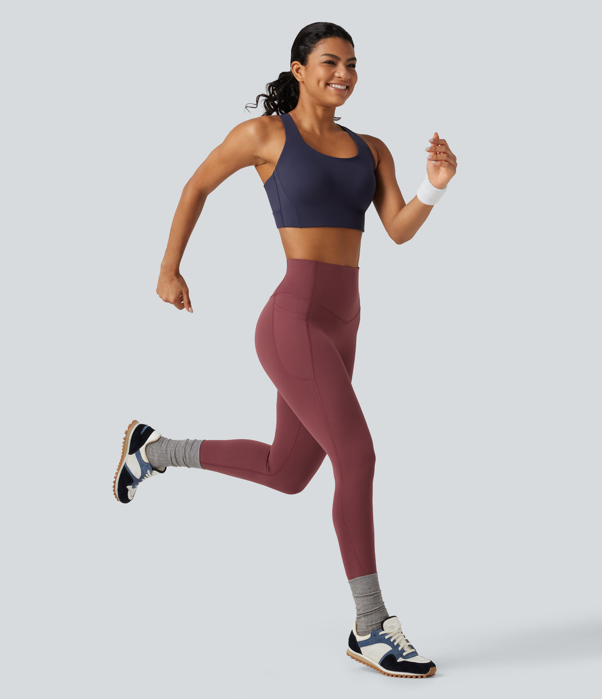 High Support U-Neck Cut-Out Back Non-Removable Pad Running Sports Bra — Always in a Mood - Dark Blue — view 8