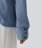 V Neck Long Sleeve Waffle Casual Top — Soft Chambray — view 5