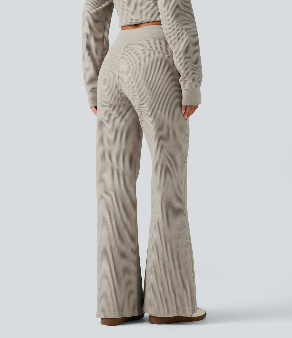 High Waisted Drawstring Waffle Baggy Casual Trousers with Pockets — Moonstruck — view 2