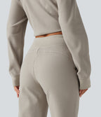 High Waisted Drawstring Waffle Baggy Casual Trousers with Pockets — Moonstruck — view 5