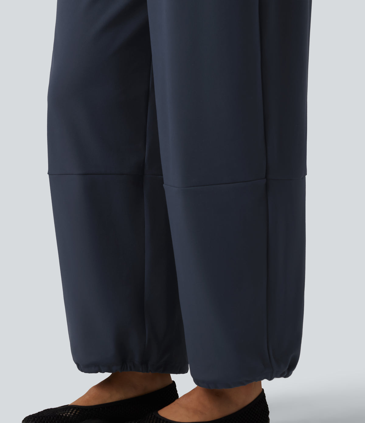 High Waisted Adjustable Drawcord Wide Leg Yoga Trousers with Pockets — Total Eclipse — view 6