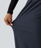 High Waisted Adjustable Drawcord Wide Leg Yoga Trousers with Pockets — Total Eclipse — view 7