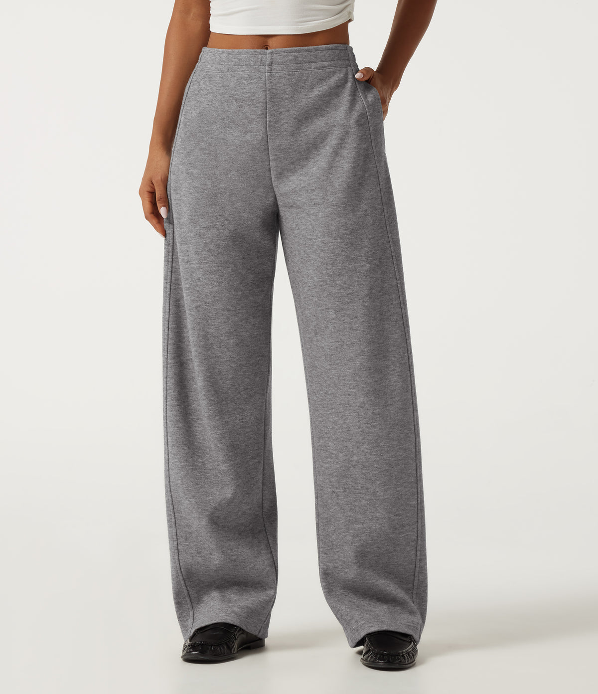 Mid Rise Inner Drawstring Barrel Leg Casual Sweatpants with Pockets — Darl Gray Floral Yarn — view 1