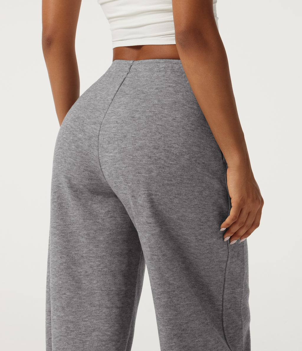 Mid Rise Inner Drawstring Barrel Leg Casual Sweatpants with Pockets — Darl Gray Floral Yarn — view 6