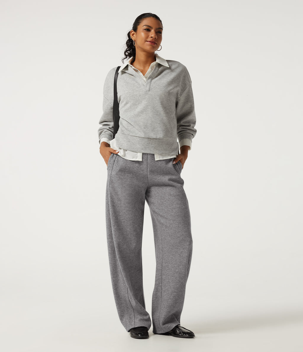 Mid Rise Inner Drawstring Barrel Leg Casual Sweatpants with Pockets — Darl Gray Floral Yarn — view 7