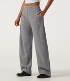 Mid Rise Inner Drawstring Barrel Leg Casual Sweatpants with Pockets — Darl Gray Floral Yarn — view 3