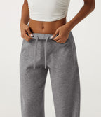 Mid Rise Inner Drawstring Barrel Leg Casual Sweatpants with Pockets — Darl Gray Floral Yarn — view 4