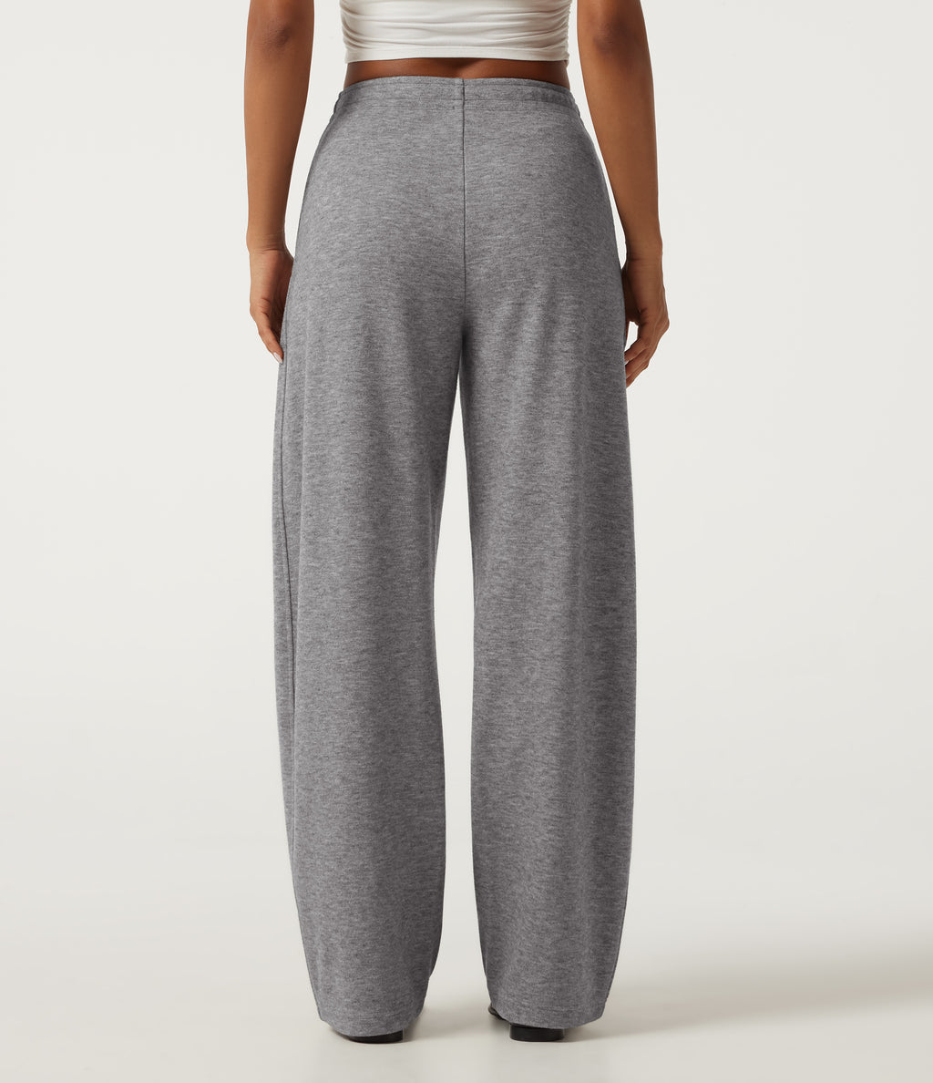 Mid Rise Inner Drawstring Barrel Leg Casual Sweatpants with Pockets — Darl Gray Floral Yarn — view 2