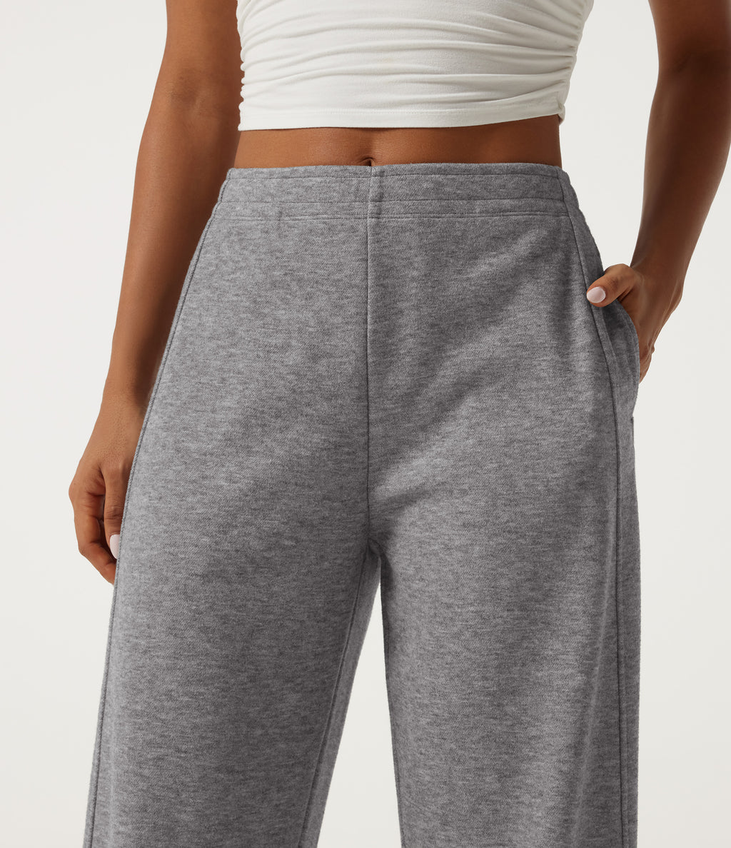 Mid Rise Inner Drawstring Barrel Leg Casual Sweatpants with Pockets — Darl Gray Floral Yarn — view 5