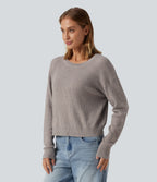Round Neck Long Sleeve Cut-Out Back Casual Jumper — Crushed Rock — view 3