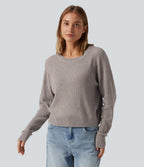 Round Neck Long Sleeve Cut-Out Back Casual Jumper — Crushed Rock — view 4