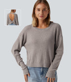 Round Neck Long Sleeve Cut-Out Back Casual Jumper — Crushed Rock — view 1