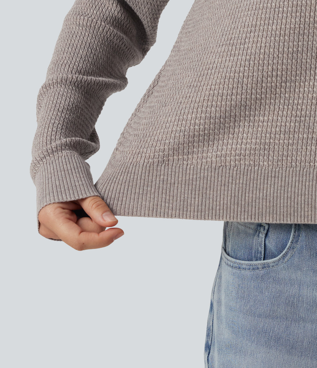 Round Neck Long Sleeve Cut-Out Back Casual Jumper — Crushed Rock — view 8